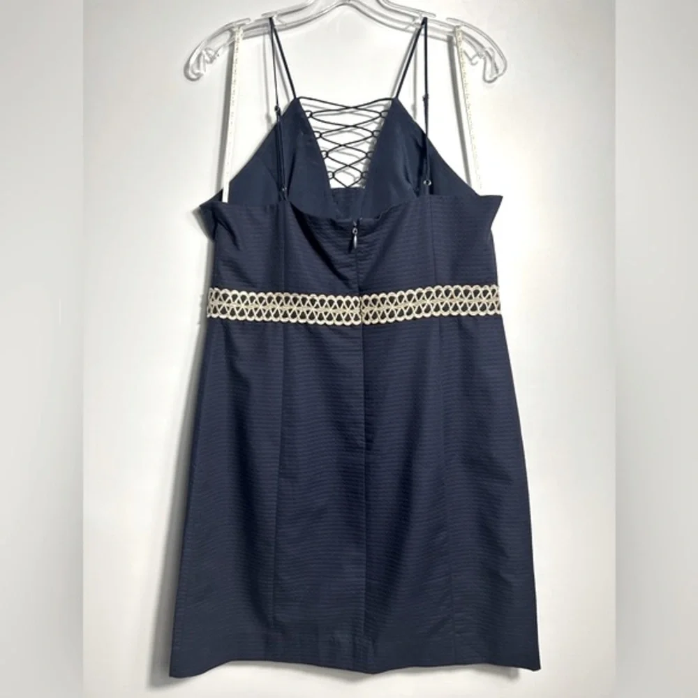 Lilly Pulitzer Golden Embroiled Trista Cotton Shift Halter Neck Dress Navy Blue